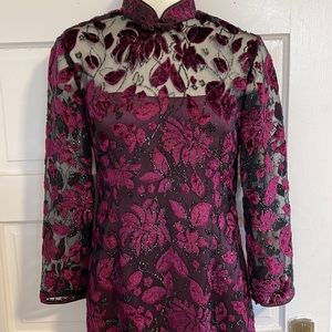 Gorgeous Magenta Chinese Burnout Velvet & Satin Gown